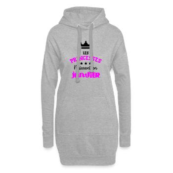 Princesse née en Janvier Joli Cadeau Anniversaire - Sweat-shirt à capuche long Femme - gris chiné - Devant