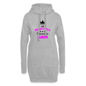 Princesse née en Juillet Joli Cadeau Naissance - Sweat-shirt à capuche long Femme - gris chiné - Devant