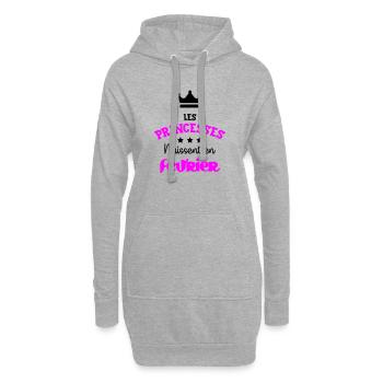 Prinzessin geboren im Februar Geburtstagsgeschenk - Hoodie-Kleid - Grau meliert - Vorne