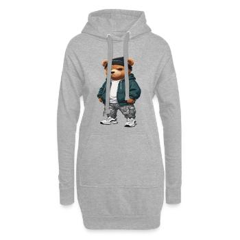 Streetwear Bär Hip Hop Urban Style - Hoodie-Kleid - Grau meliert - Vorne