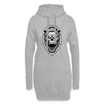 Crâne de Lion Givré Totem Yeux Bleus Lumineux - Sweat-shirt à capuche long Femme - gris chiné - Devant