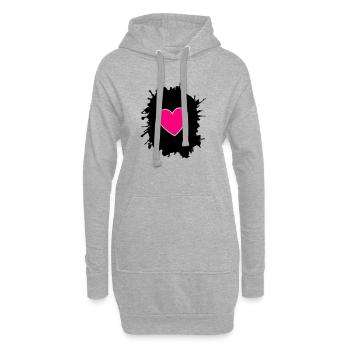 Cœur magenta sur fond noir - Sweat-shirt à capuche long Femme - gris chiné - Devant