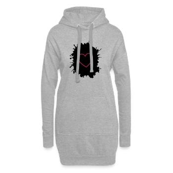 Neon Pink Herz-Umriss auf Schwarz - Hoodie-Kleid - Grau meliert - Vorne