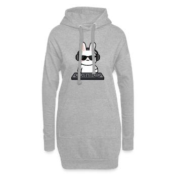 Hase Kaninchen als Dj am Mischpult - Hoodie-Kleid - Grau meliert - Vorne