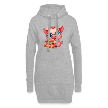 Nerdschwein Cartoon Pizza Pizzaliebhaber - Hoodie-Kleid - Grau meliert - Vorne
