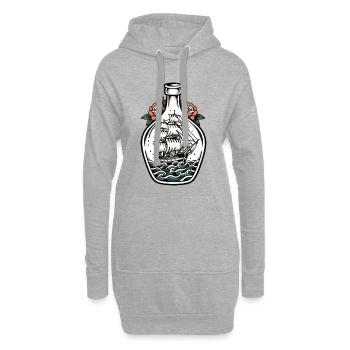 Bateaux en Bouteille Tatouage Retro Voilier Mer - Sweat-shirt à capuche long Femme - gris chiné - Devant