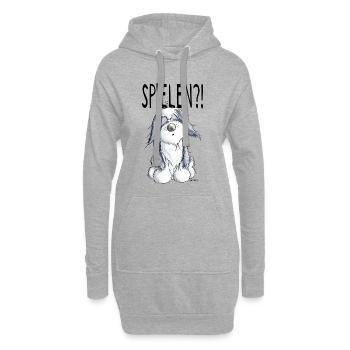 Verspielter Bearded Collie - Hund - Geschenk - Hoodie-Kleid - Grau meliert - Vorne