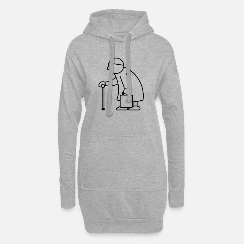 Alte Dame mit Einkaufstasche - Hoodie-Kleid - Grau meliert