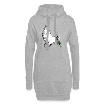 Weiße Friedenstaube weiß mit lorbeergrünem Zweig - Hoodie-Kleid - Grau meliert - Vorne