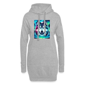 Wolf Husky Hund - Hoodie-Kleid - Grau meliert - Vorne