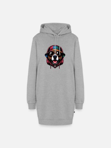 Hund - Hoodie-Kleid - Grau meliert