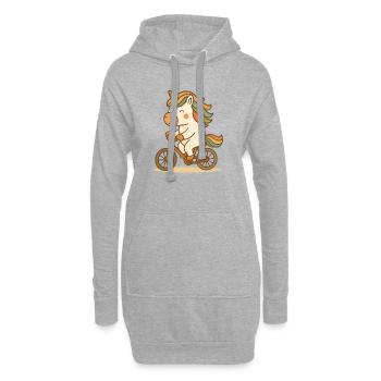 Licorne heureuse avec crinière colorée faisant du vélo - Sweat-shirt à capuche long Femme - gris chiné - Devant