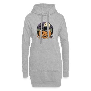 Schwarze Katze schläft auf Jack-o Laterne | Halloween - Hoodie-Kleid - Grau meliert - Vorne