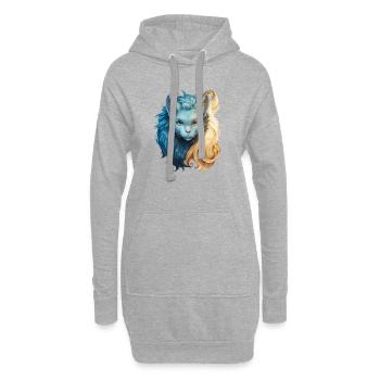 Créature chatte mystique avec crinière bicolore - Sweat-shirt à capuche long Femme - gris chiné - Devant
