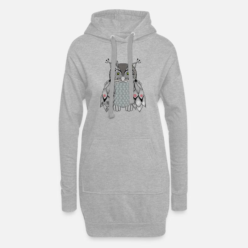  Eule - Hoodie-Kleid - Grau meliert