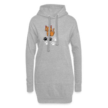 Empreintes curieuses de chat et de pattes - Sweat-shirt à capuche long Femme - gris chiné - Devant