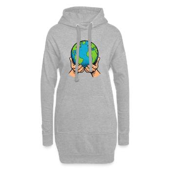 Hände halten Erde – Globale Fürsorge - Hoodie-Kleid - Grau meliert - Vorne