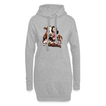 Fermière pin-up avec tatouage et vache - Sweat-shirt à capuche long Femme - gris chiné - Devant