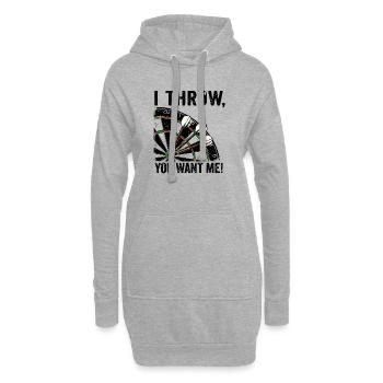 Sweat à capuche et t-shirt Darts Fun « Je lance, tu me veux » - Sweat-shirt à capuche long Femme - gris chiné - Devant