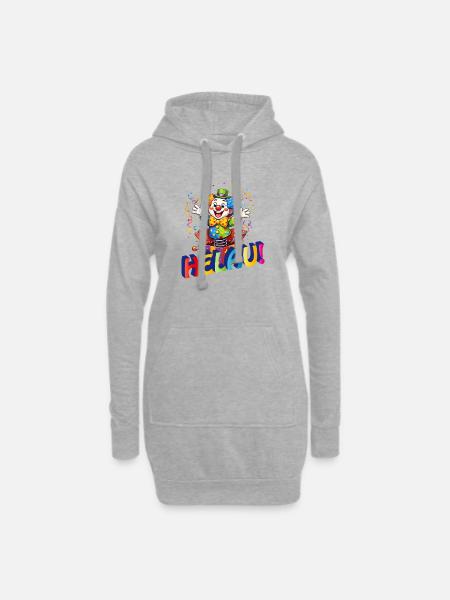 Lustiger Clown sagt HELAU – Karnevalsmotiv - Hoodie-Kleid - Grau meliert