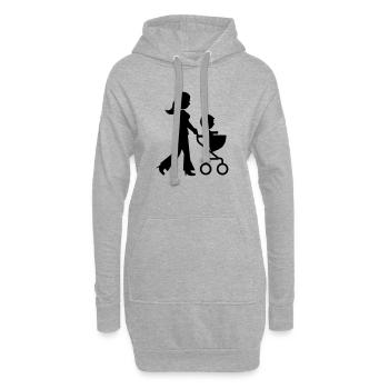 Maman poussette bébé - Sweat-shirt à capuche long Femme - gris chiné - Devant