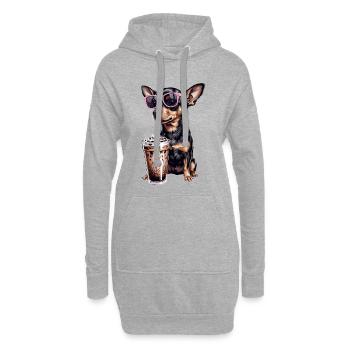 Milkshake Chihuahua avec lunettes de soleil roses - Sweat-shirt à capuche long Femme - gris chiné - Devant