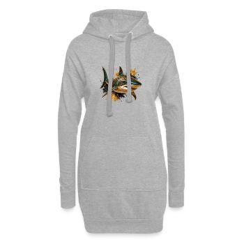 Requin glam léopard - Sweat-shirt à capuche long Femme - gris chiné - Devant