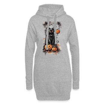 Halloween sorcière chat et citrouilles amant Design - Sweat-shirt à capuche long Femme - gris chiné - Devant