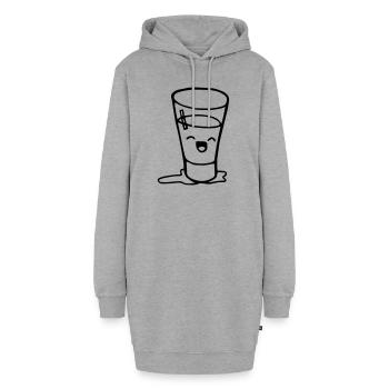 Glas 2 Glas halb voll, Smily glücklich - Hoodie-Kleid - Grau meliert - Vorne
