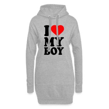 I love my boy - Sweat-shirt à capuche long Femme - gris chiné - Devant
