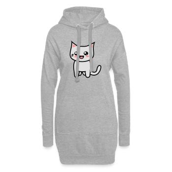 Kitteh Kawaii avec des yeux ronds - Sweat-shirt à capuche long Femme - gris chiné - Devant