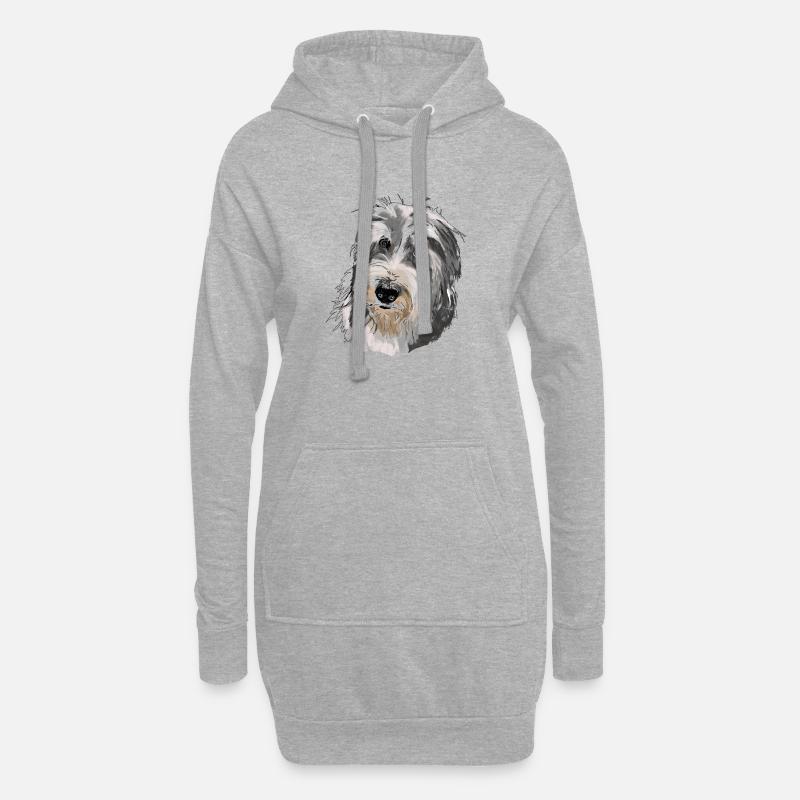 Bearded Collie - Hoodie-Kleid - Grau meliert
