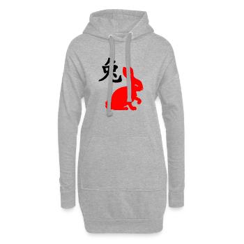 Lapin à caractère chinois avec lapin rouge - Sweat-shirt à capuche long Femme - gris chiné - Devant