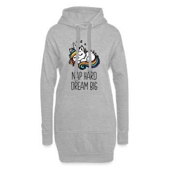 Nap hard dream big, schlafende Einhornkatze (bunt) - Hoodie-Kleid - Grau meliert - Vorne