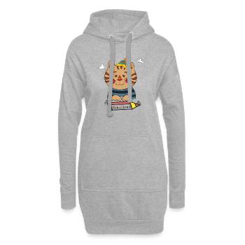 Chat écolier - Sweat-shirt à capuche long Femme - gris chiné - Devant