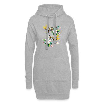 Des abeilles et des pommiers en fleurs aux couleurs harmonieuses - Sweat-shirt à capuche long Femme - gris chiné - Devant
