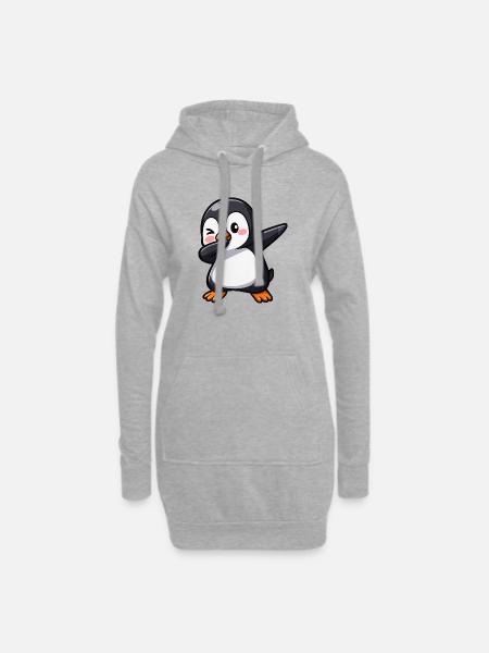 Süßer Pinguin Dab Tanz Gamer Kawaii Cartoon - Hoodie-Kleid - Grau meliert