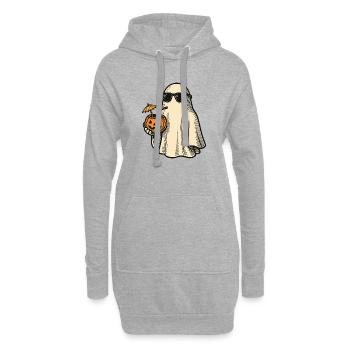 Fantôme d’Halloween cool avec cocktail - Sweat-shirt à capuche long Femme - gris chiné - Devant
