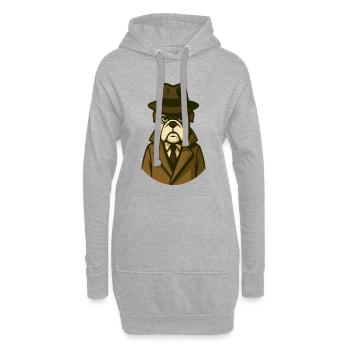 Détective Bouledogue en trench-coat classique du noir - Sweat-shirt à capuche long Femme - gris chiné - Devant