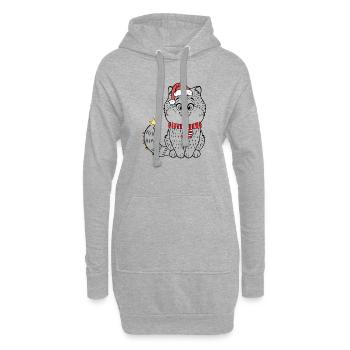 Chat de Noël - Sweat-shirt à capuche long Femme - gris chiné - Devant