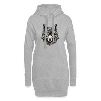 Tête de loup encre gravée - Sweat-shirt à capuche long Femme - gris chiné - Devant