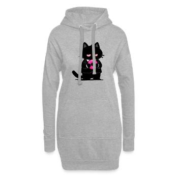 Chat noir avec un donut rose - Sweat-shirt à capuche long Femme - gris chiné - Devant