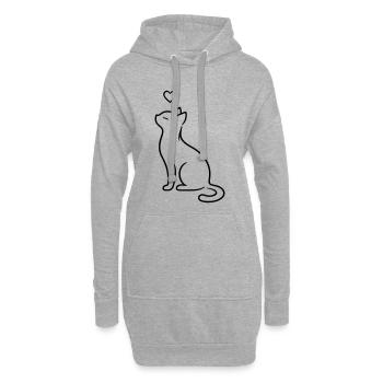 Chat assis élégant avec cœur | Art d’amour minimal - Sweat-shirt à capuche long Femme - gris chiné - Devant
