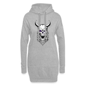 Crâne Démon Cornu Totem Flammes Yeux Violets - Sweat-shirt à capuche long Femme - gris chiné - Devant