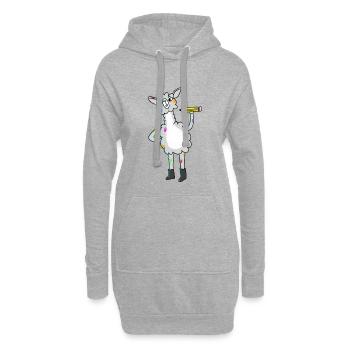 Lama mit bunten Punkten und Bleistift - Hoodie-Kleid - Grau meliert - Vorne
