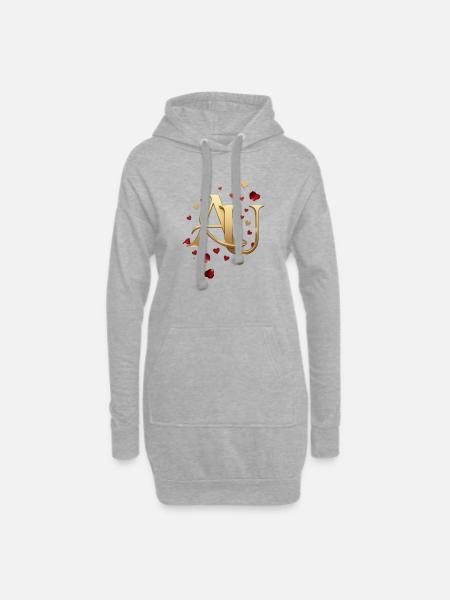 Goldenes AU Monogramm mit Herzen - Hoodie-Kleid - Grau meliert