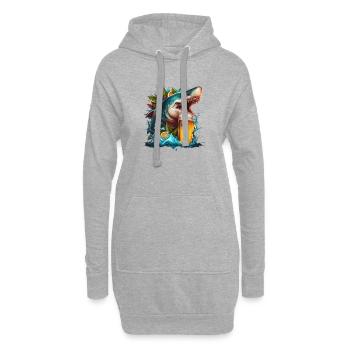 Cool shark buvant de la bière - Sweat-shirt à capuche long Femme - gris chiné - Devant