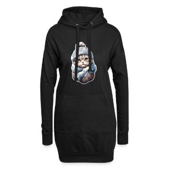 Chat en hiver avec bonnet et écharpe 2 - Sweat-shirt à capuche long Femme - noir - Devant