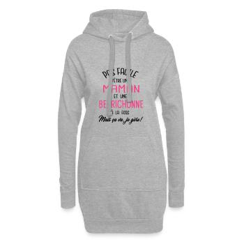 Pas facile d'être maman et Berrichonne - Sweat-shirt à capuche long Femme - gris chiné - Devant