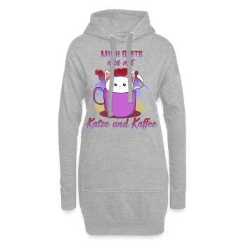 Katze und Kaffee - Hoodie-Kleid - Grau meliert - Vorne